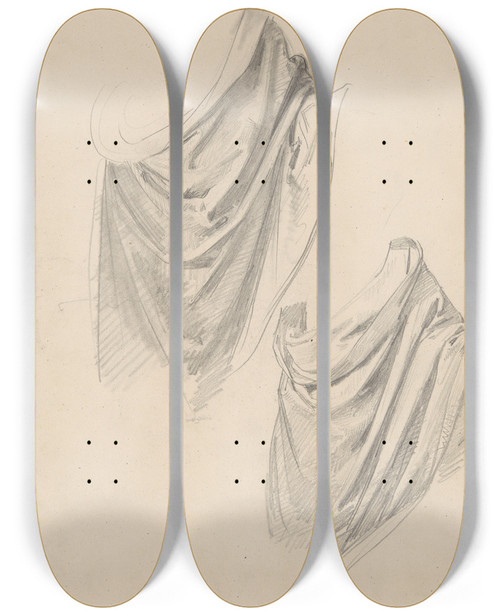 Triptych art skateboard deck of Jzef Simmler Study Of Moses Robe To The Painting Immaculate Conception Of The Blessed Virgin Mary by Jozef Simmler (1823-1868)