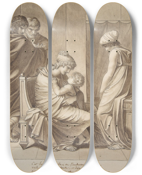 Triptych art skateboard deck of Pierrepaul Prudhon Andromache And Astyanax_2 by Pierre-Paul Prud'hon (1758-1823)