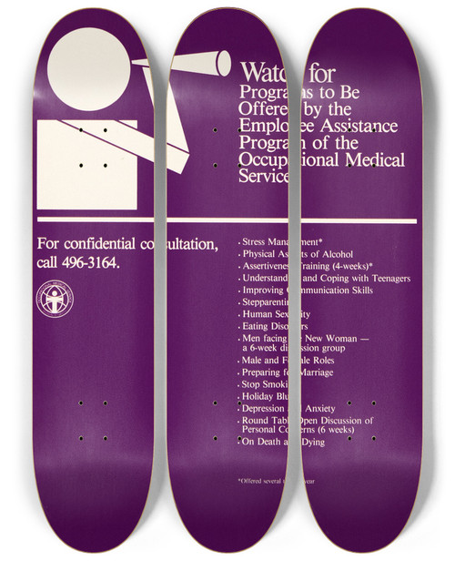Triptych art skateboard deck of National Institutes Of Health Watch For Programs To Be Offered By The Employee Assistance Program Of The Occupational Medical Service by National Institutes Of Health (1887)