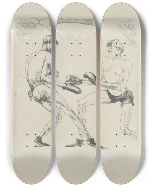 Triptych art skateboard deck of Andr Dunoyer De Segonzac Tableau De La Boxe Illustr De 29 Gravures Leauforte Pl 51 by Andre Dunoyer De Segonzac (1884-1974)