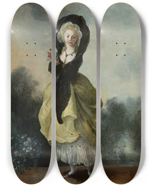 Triptych art skateboard deck of Jeanfrdric Schall La Promeneuse_2 by Jean-Frdric Schall (1752-1825)
