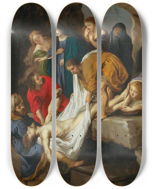 Triptych art skateboard deck of Victor Wolfvoet The Entombment Of Christ by Victor Wolfvoet (1612-1652)