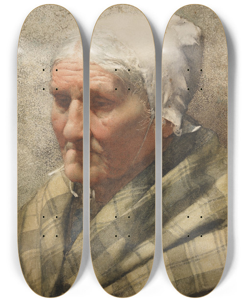 Triptych art skateboard deck of Walter Langley In The Evening Of Life by Walter Langley (1852-1922)