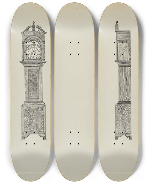 Triptych art skateboard deck of Ernest A Towers Jr Grandfather Clock_5 by Ernest A Towers Jr (20-)
