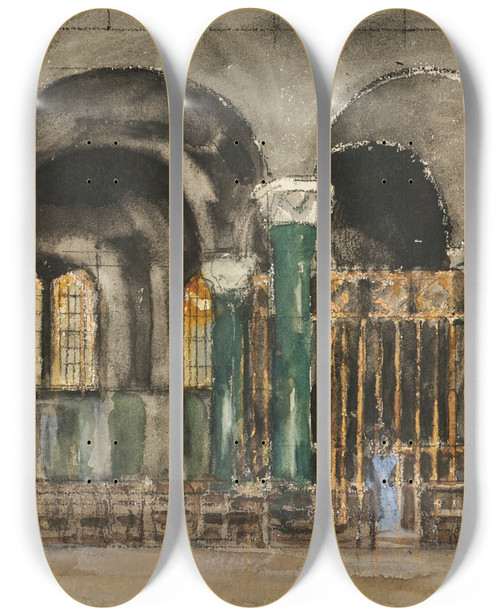 Triptych art skateboard deck of Sir William Eden Study_15 by Sir William Eden (1849-1915)