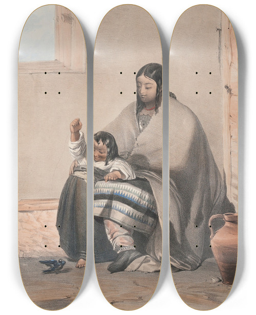 Triptych art skateboard deck of John Richard Coke Smyth Zita A Huron Indian by John Richard Coke Smyth (1808-1882)