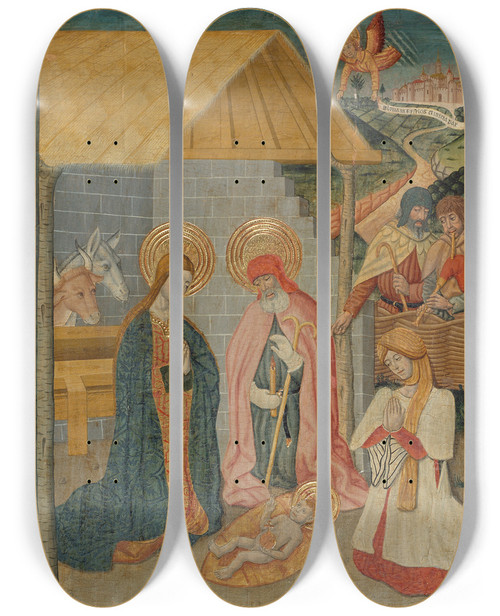 Triptych art skateboard deck of Workshop Of Pedro Garca De Benabarre Nativity by Workshop of Pedro Garca de Benabarre (1445-1485)