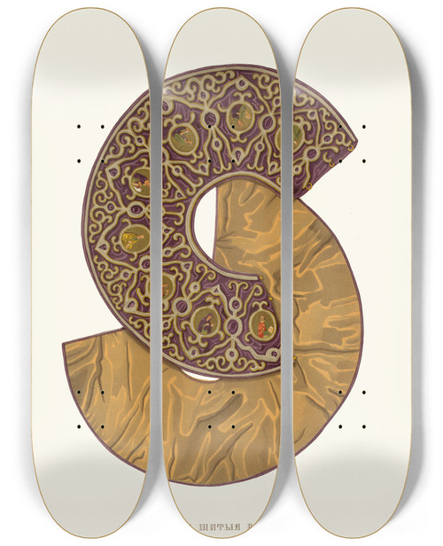 Triptych art skateboard deck of Fedor Grigoryevich Solntsev Drevniia Shitiia Barmy Izobrazhenie 3 by Fedor Grigoryevich Solntsev (1801-1892)
