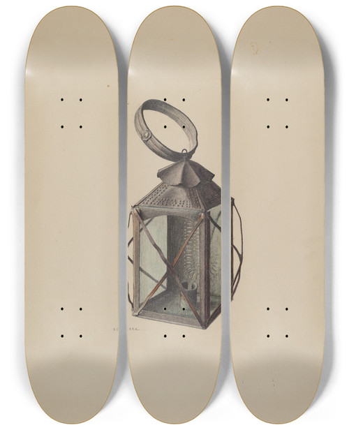 Triptych art skateboard deck of Roy Weber Lantern_2 by Roy Weber