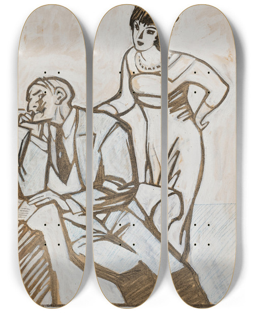 Triptych art skateboard deck of Juan Gris Les Drames De Ladultre by Juan Gris (1887-1927)