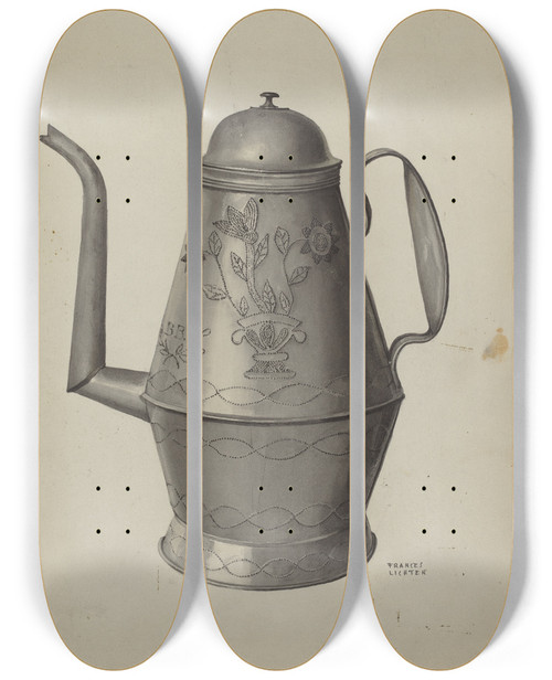 Triptych art skateboard deck of Frances Lichten Pa German Coffee Pot_2 by Frances Lichten (1889-1961)