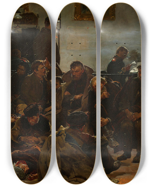 Triptych art skateboard deck of Jacek Malczewski On The Way To Exile Convicts On The Way To Siberia by Jacek Malczewski (1854-1929)