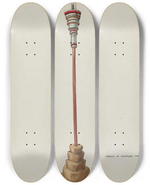 Triptych art skateboard deck of Majel G Claflin Holy Water Font_2 by Majel G Claflin (1893-1941)