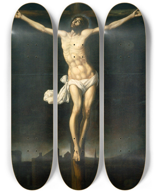 Triptych art skateboard deck of Sebastin Lpez De Arteaga Christ On The Cross by Sebastin Lpez de Arteaga (1610-1656)