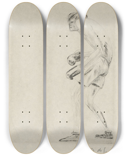 Triptych art skateboard deck of Andr Dunoyer De Segonzac Tableau De La Boxe Illustr De 29 Gravures Leauforte Pl 15 by Andre Dunoyer De Segonzac (1884-1974)
