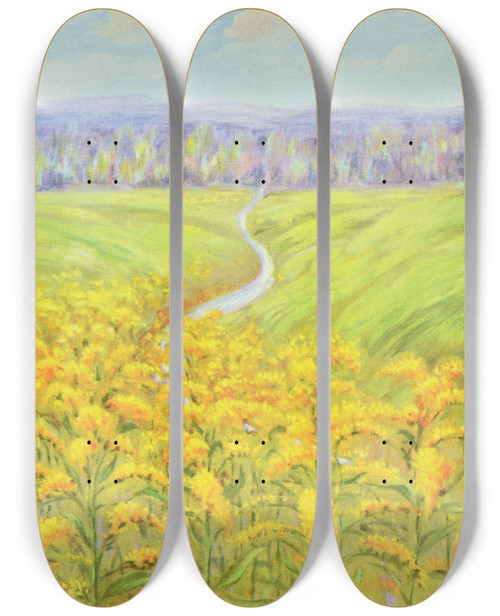 Triptych art skateboard deck of Lafayette F Cargill Goldenrod by Lafayette F Cargill (20-)