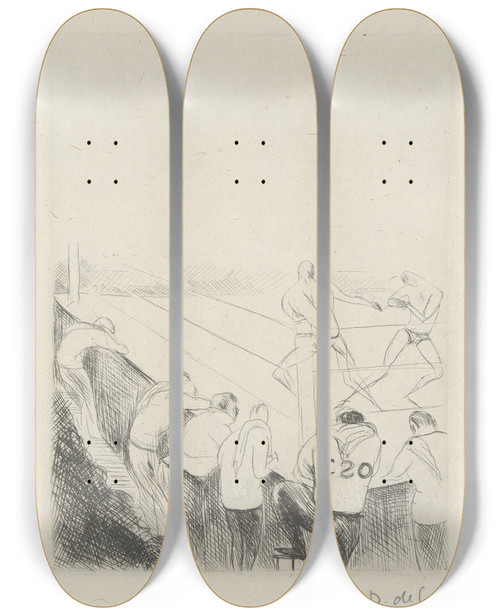 Triptych art skateboard deck of Andr Dunoyer De Segonzac Tableau De La Boxe Illustr De 29 Gravures Leauforte Pl 35 by Andre Dunoyer De Segonzac (1884-1974)