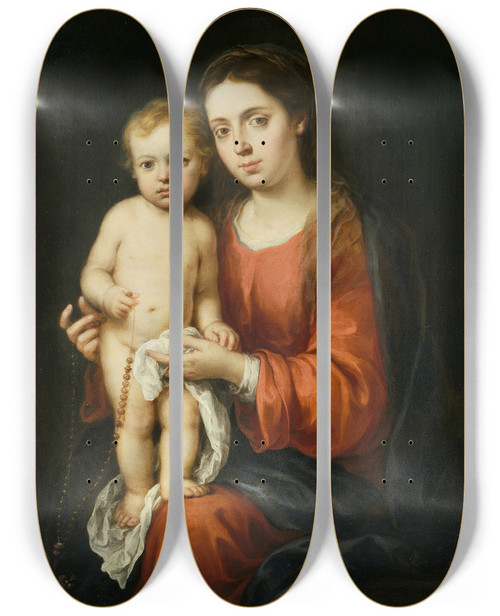 Triptych art skateboard deck of Bartolom Estebn Murillo The Virgin And Child With A Rosary by Bartolome Esteban Murillo (1617-1682)