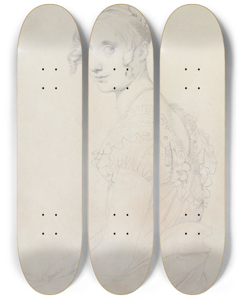 Triptych art skateboard deck of Jean Auguste Dominique Ingres Portrait De Josphine Nicaiselacroix by Jean Auguste Dominique Ingres (1780-1867)