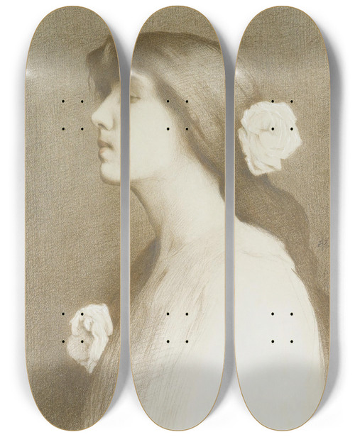 Triptych art skateboard deck of Alexandre Son Jeune Fille Aux Roses by Alexandre Seon (1855-1917)