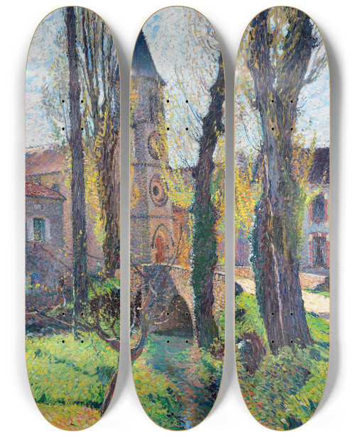 Triptych art skateboard deck of Henri Martin Lglise De Labastide Du Vert_2 by Henri Martin (1860-1943)