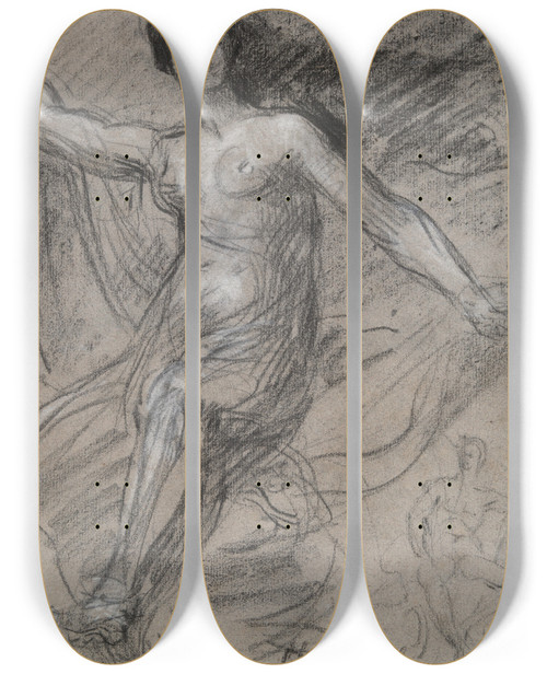 Triptych art skateboard deck of Jeanbaptiste Carpeaux Allegory Of France La France Sous Les Traits Dune Nymph Study For France Enlightening The World And Protecting Agriculture Andscience by Jean-Baptiste Carpeaux (1827-1875)