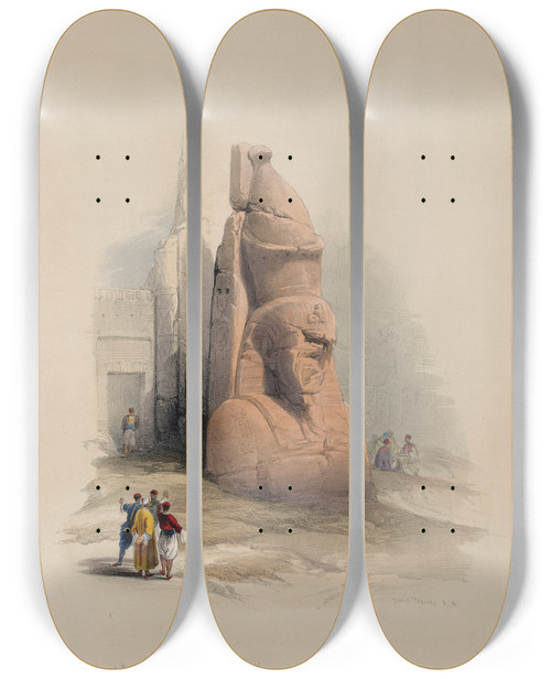 Triptych art skateboard deck of David Roberts One Of Two Colossal Statues Of Rameses Sic Ii Entrance To The Temple At Luxor by David Roberts (1796-1864)