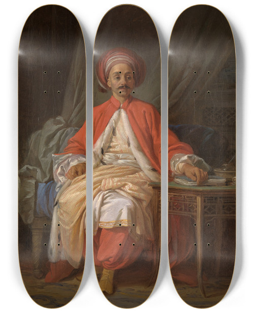 Triptych art skateboard deck of Jeanbaptiste Le Prince Portrait Of An Oriental by Jean-Baptiste Le Prince (1734-1781)