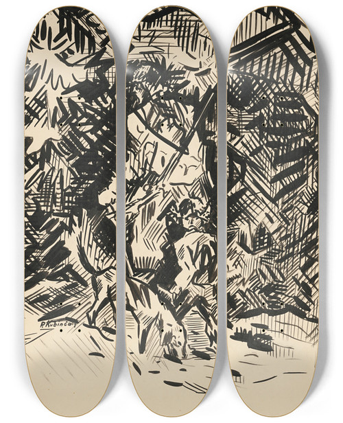 Triptych art skateboard deck of Arnold Peter Weiszkubnan Hunter_2 by Arnold Peter Weisz-Kubnan (1898-1944)