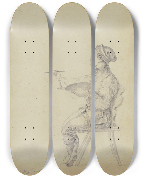 Triptych art skateboard deck of Johann Ludwig Ernst Morgenstern Junger Maler Auf Einem Bauernstuhl by Johann Ludwig Ernst Morgenstern (1738-1819)