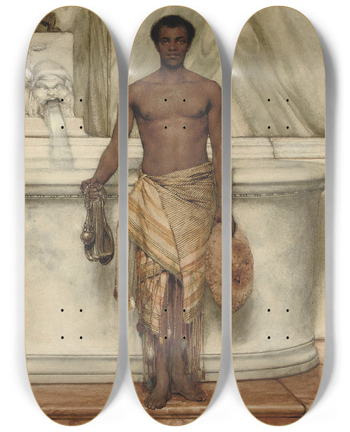 Triptych art skateboard deck of Lawrence Almatadema The Balneator by Lawrence Alma-Tadema (1836-1912)