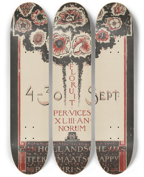 Triptych art skateboard deck of Richard Nicolas Roland Holst Hollandsche Teekenmaatschappij Pulchri Studio 430 Sept by Richard Nicolaus Roland Holst (1868-1938)