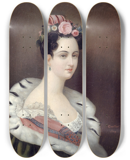 Triptych art skateboard deck of Thophile Gautier Portrait De Femme_1 by Theophile Gautier (1811-1872)