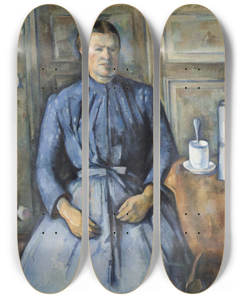 Triptych art skateboard deck of Paul Czanne Woman With A Coffeepot by Paul Cezanne (1839-1906)