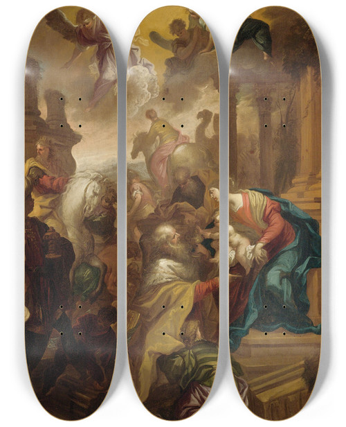 Triptych art skateboard deck of Bartolomeo Biscaino Adoration Of The Magi by Bartolomeo Biscaino (1632-1657)