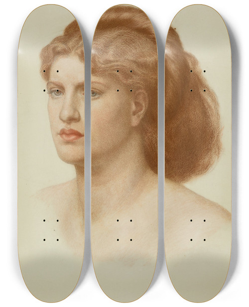 Triptych art skateboard deck of Dante Gabriel Rossetti Portrait Of Fanny Cornforth Head And Shoulders by Dante Gabriel Rossetti (1828-1882)