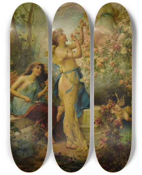 Triptych art skateboard deck of Hans Zatzka Venus With Putti And Attendants by Hans Zatzka (1859-1945)