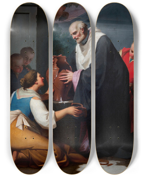 Triptych art skateboard deck of Tadeusz Kuntzekonicz Miracle Of St Jan Kanty by Tadeusz Kuntze-Konicz (1733-1793)