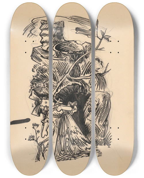 Triptych art skateboard deck of Jn Novk Mtve Dievatko S Maou_1 by Jan Novak (1921-1944)