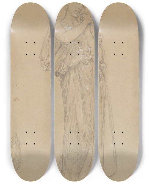 Triptych art skateboard deck of William Bouguereau Jeune Fille Drape Et Un Groupe De Figures Tude Pour Premiers Bijoux_1 by William Bouguereau (1825-1905)