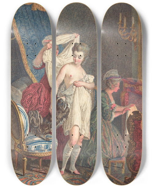 Triptych art skateboard deck of Nicolas Franois Regnault Le Lever by Nicolas Francois Regnault (1746-1810)