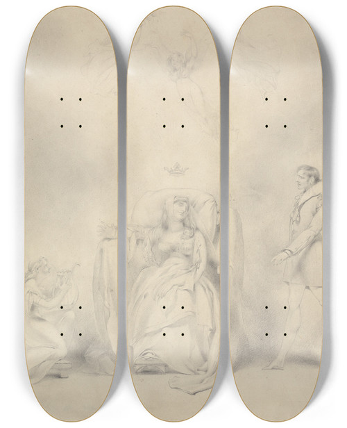 Triptych art skateboard deck of George Henry Harlow Queen Katherines Dream by George Henry Harlow (1787-1819)