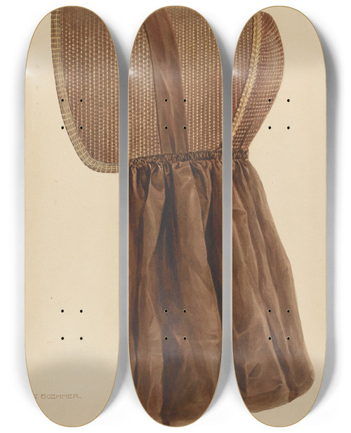 Triptych art skateboard deck of Fritz Boehmer Zoar Summer Bonnet by Fritz Boehmer