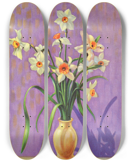 Triptych art skateboard deck of Lafayette F Cargill Narcissus by Lafayette F Cargill (20-)