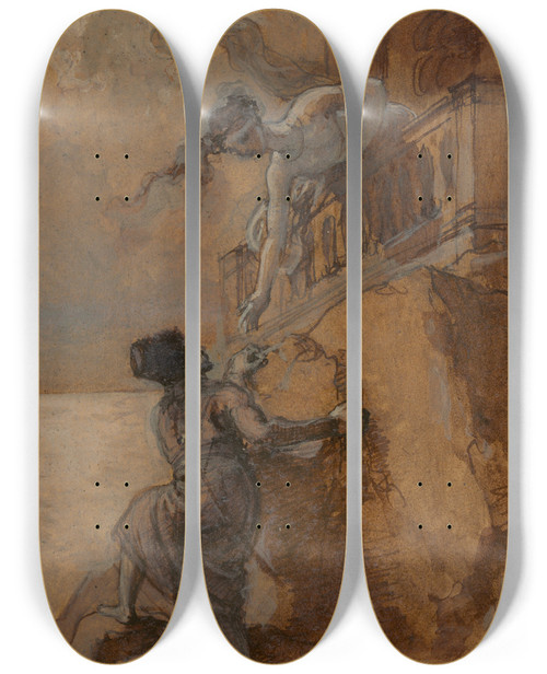 Triptych art skateboard deck of Robert Smirke One From Illustrations To Shakespeare_14 by Robert Smirke (1752-1845)