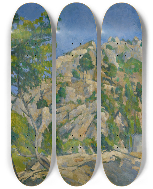 Triptych art skateboard deck of Paul Czanne Bottom Of The Ravine by Paul Cezanne (1839-1906)