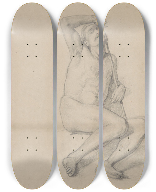 Triptych art skateboard deck of Jzef Simmler Nude Study For The Figure Of Patriarch Jacob In The Painting The Immaculate Conception Of The Blessed Virgin Mary by Jozef Simmler (1823-1868)