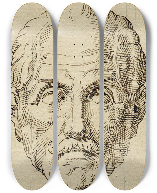 Triptych art skateboard deck of David Humbert De Superville Kop Van Willem I Van Oranje En Face Sculptuur by David Humbert De Superville (1770-1849)