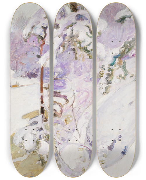 Triptych art skateboard deck of Pekka Halonen Early Spring by Pekka Halonen (1865-1933)