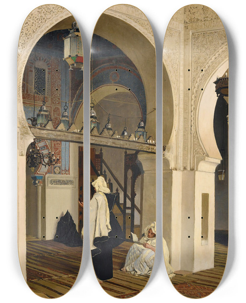 Triptych art skateboard deck of Emile Claus The Mosque Of Sidi Boumediene by Emile Claus (1849-1924)